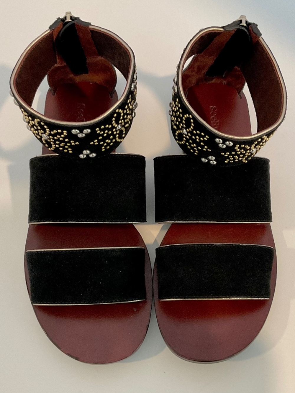 SEE by CHLOE Black Suede Studded Accent Flat Gladiator Sandal Size EU 36 or 6 - Picture 3 of 12